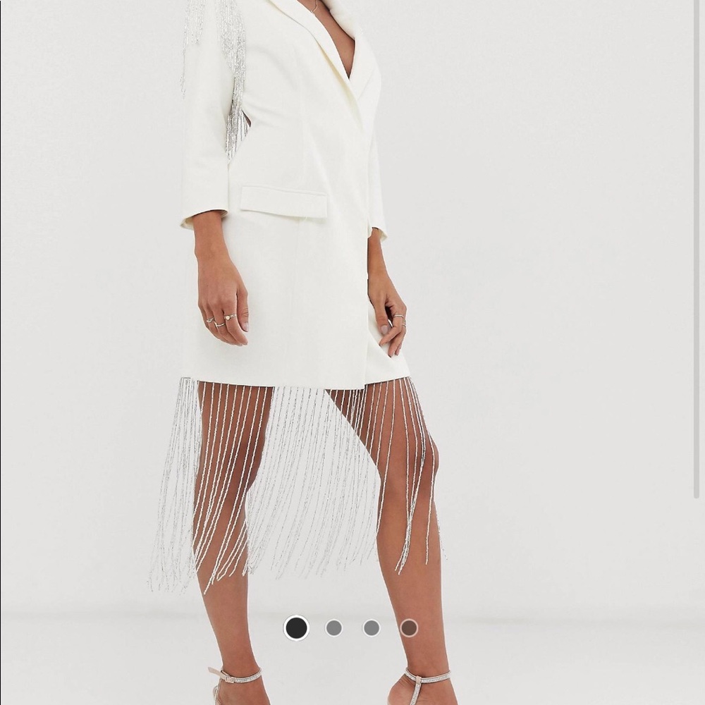 ASOS tuxedo dress w/ back cut out & sequin fringe